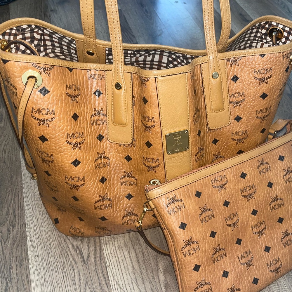 MCM medium reversible tote bag with small purse